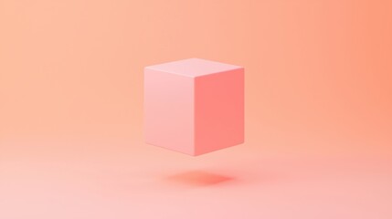 Obraz premium A minimalistic pink cube appears to float against a soft, gradient background, creating a modern and serene aesthetic.