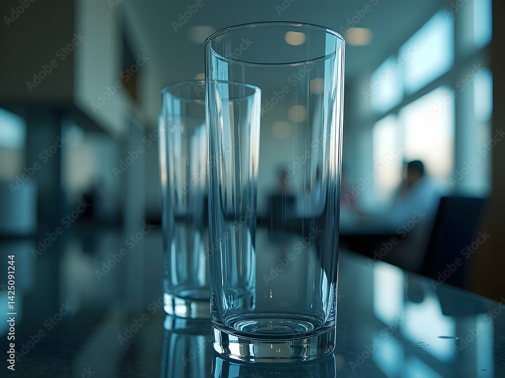 Poster elegant glassware display, capturing light, reflection, and subtle distortion for compelling visual 