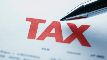 Close-up of pen pointing to the word TAX on a tax form.