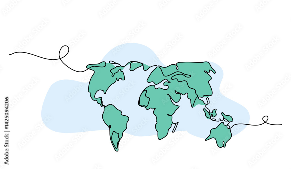 Poster vector illustration of world map. modern flat in continuous line style.