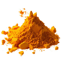 turmeric powder pile isolated on white background.