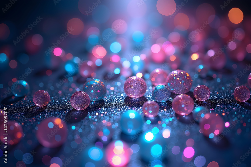 Poster enchanting orb array, shimmering textures under stage spotlight revealing a mesmerizing display of h