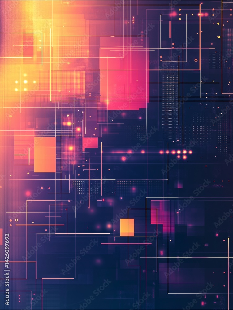 Poster digital abstract: an immersive digital abstract showcasing intricate geometric patterns, electric li