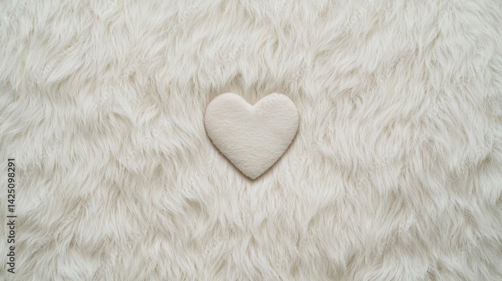 Poster A soft, fluffy white background with a single heart shape in the center, creating a cozy and affectionate atmosphere.