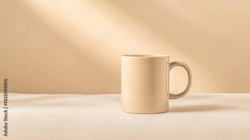 Poster a simple, beige mug sits on a textured surface, illuminated by soft, natural light, creating a calm 