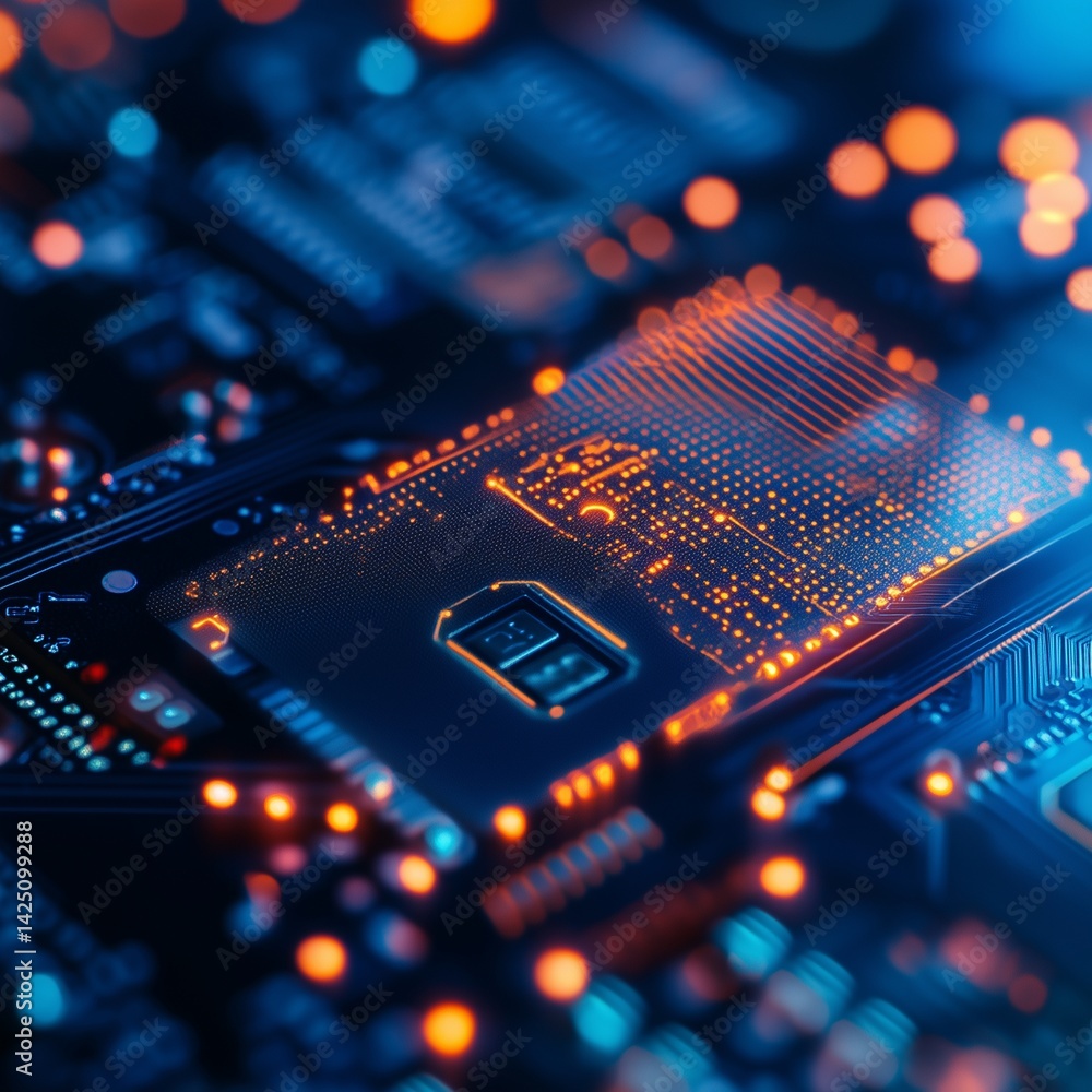 Poster digital brain: a detailed view of a modern cpu, its intricate circuits glowing with energy, symboliz