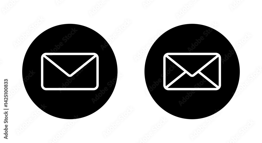 Poster envelope email, message icon on black circle. newsletter web sign. mail symbol