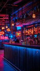 Obraz premium A neon bar with neon lights and neon signs