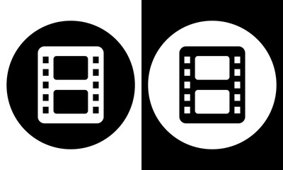 Play video icon vector. Movie symbol icon, Film reel, Inverse  circle vector icon in black and white background.