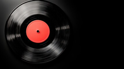 Fototapeta premium A vinyl record with a crimson center grooves radiating through the darkness