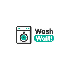 Modern laundry icon design with washer, timer, clean clothes, detergent, and textile service symbol.