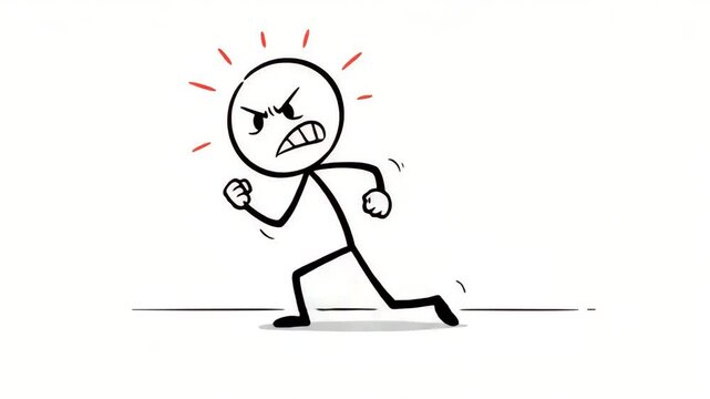 Furious Stick Figure Running, Anger and Aggression Illustration