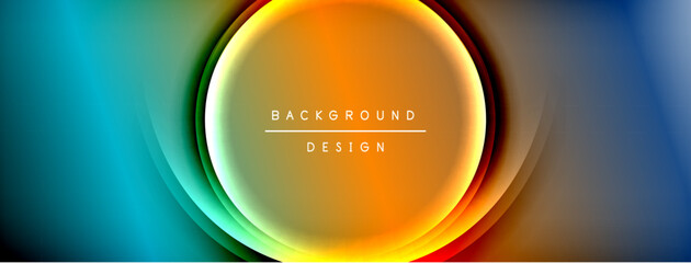 Abstract background features concentric circles. Gradient colors blend from blue to orange, creating dynamic visual effect. Modern design suitable for presentations, websites.