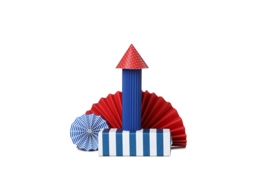 PNG, Paper fireworks with a gift, isolated on white background