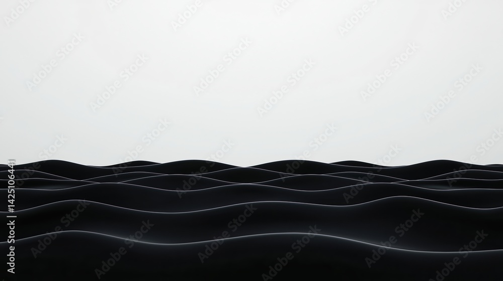 Poster a minimalist image showcasing dark waves against a light backdrop, creating a sense of calm and tran