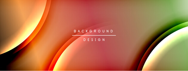 Abstract background features smooth curves, gradient colors. Orange, red, green hues blend seamlessly creating modern design element. Minimalist aesthetic.