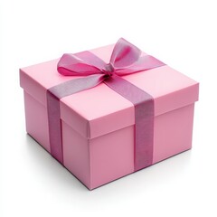 Obraz premium Pink Gift Box with Shiny Ribbon Bow on White Background