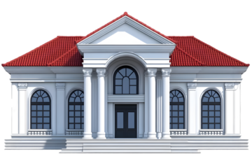 Isolated 3D Render Of A Classic White House With Red Roof On Transparent Background