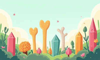Fototapeta premium Cute Crystal Fantasy Landscape Illustration - Whimsical illustrations