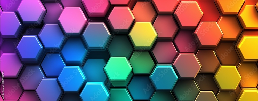 Poster color spectrum hexagons: a vibrant arrangement of colorful hexagons creates a visually stunning and 