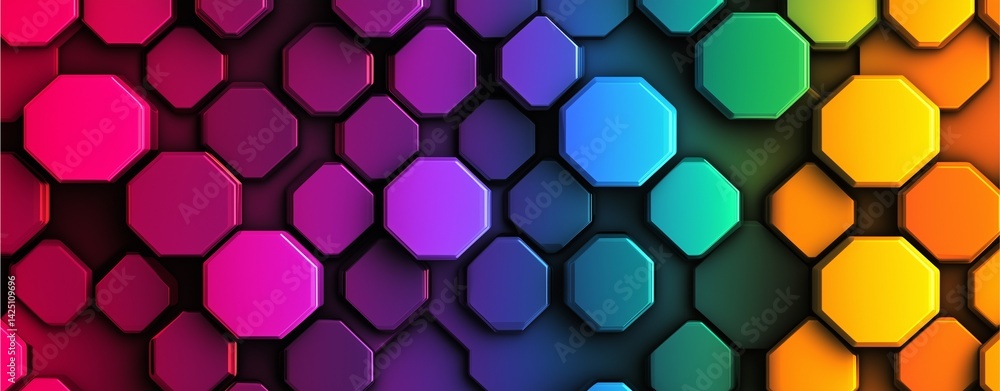 Poster abstract octagon pattern: vibrant octagonal shapes in a spectrum of colorful hues, create a captivat