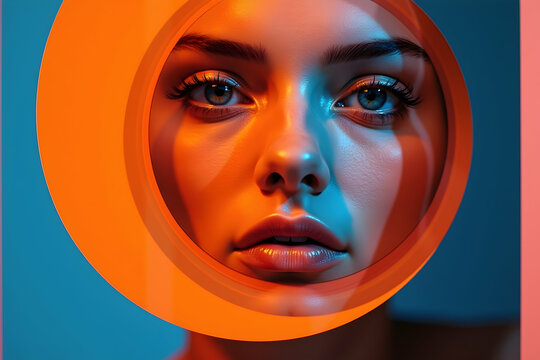 High Contrast Op Art Portrait with Concentric Shapes, A Modern Take on Beauty and Abstraction, Evoking a Sense of Enigmatic Allure and Visual Intrigue