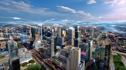 Obraz premium Smart City Network, Global Connectivity - Smart Cities