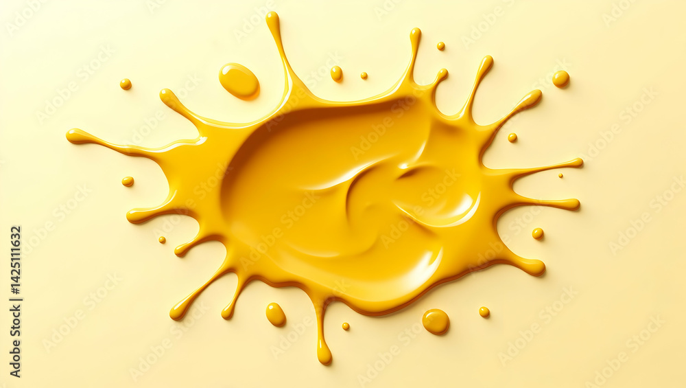 Poster high-resolution top-down view of a vibrant mustard splash, dynamic yellow color burst creating an ab