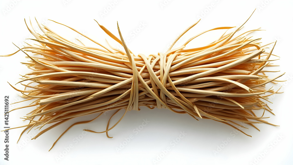 Poster high-resolution top-down view of a neatly tied natural straw bundle illustrating simplicity and rust