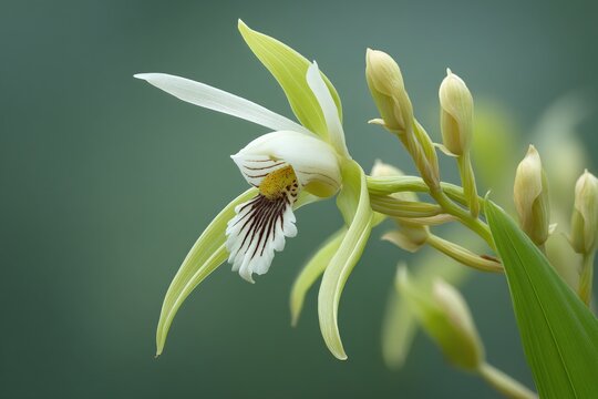 Elegant Coelogyne Orchid Bloom captured during spring season