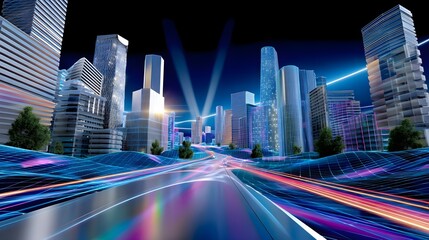 Obraz premium Futuristic Cityscape: Smart City Highway - Futuristic/Cyberpunk Aes.