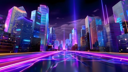 Fototapeta premium Neon Cityscape: Futuristic Nightscape Highway - Cyberpunk aesthetics