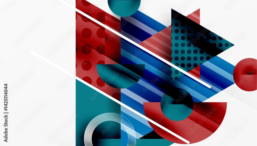 Aufkleber abstract geometric composition. overlapping shapes create dynamic visual effect. red, blue, teal dom