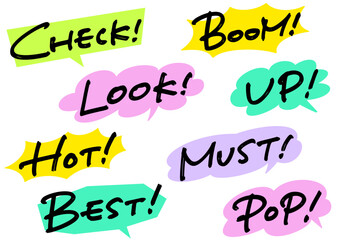 注目を集める 、英語の手書き文字素材セット