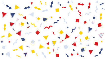 Colorful geometric background with red, blue, and yellow shapes. Suitable for modern design projects, websites, and social media graphics.