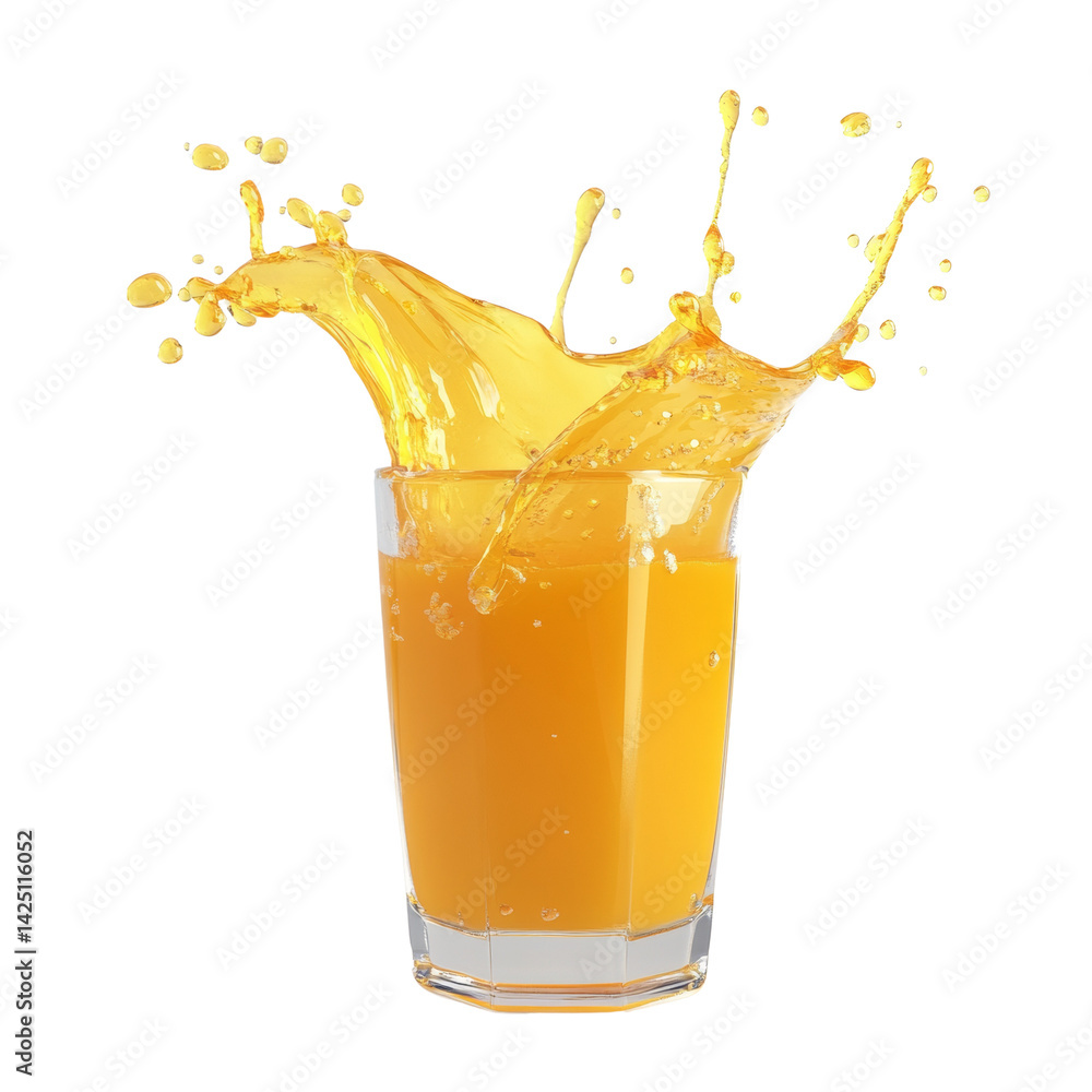 Poster vibrant tangerine drink explosion: dynamic splash of refreshing citrus beverage