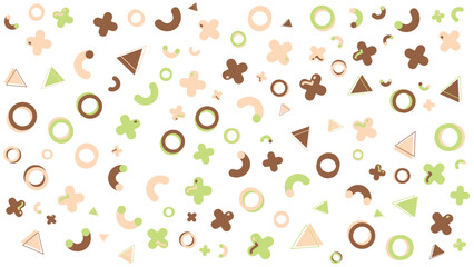 Pattern of green brown and peach circles squares and triangles, versatile design for textiles, stationery, and home decor projects.
