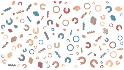 Geometric pattern featuring circles, hexagons, and zigzags perfect for modern design projects, backgrounds, textiles, and stationery. Ideal for dynamic visuals.