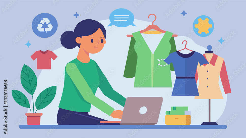 Aufkleber a blogger creating a series of tutorials for upcycling thrifted clothing into trendy sustainable pie