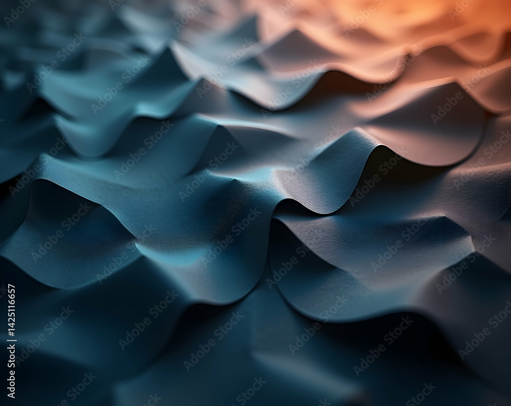 Poster intricate folds of textured paper create mesmerizing patterns with dramatic lighting, revealing the 