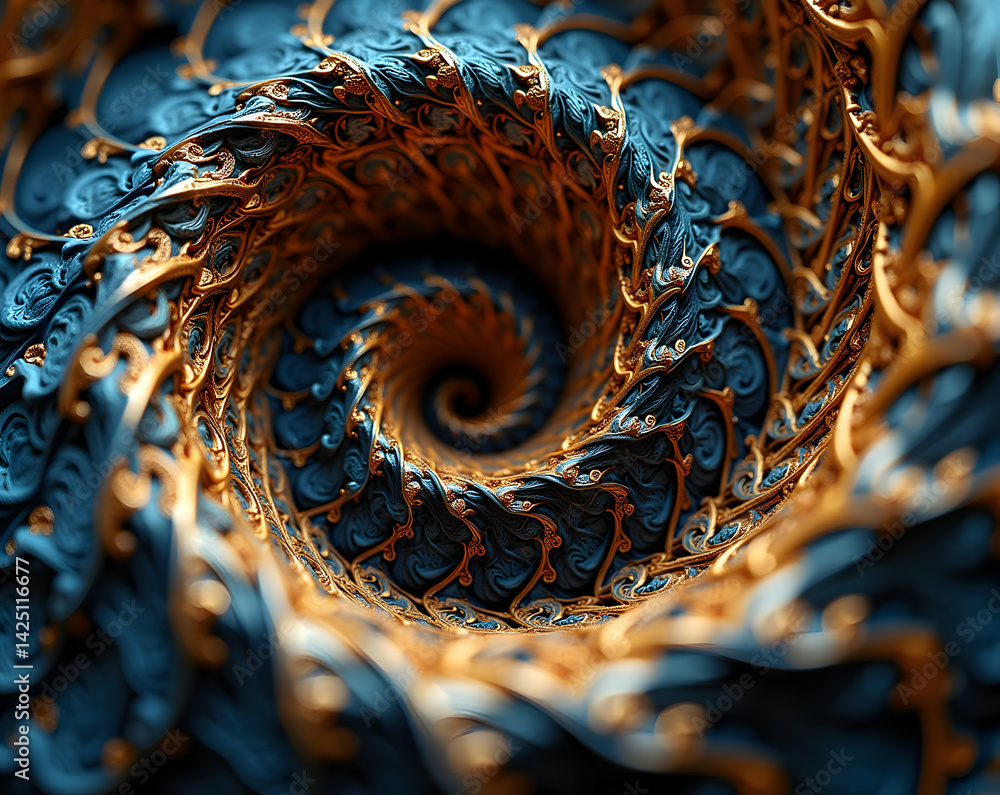 Poster intricate fibonacci sequence art, a mesmerizing representation of the golden ratio and spiral patter