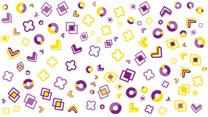 Pattern of purple and yellow geometric shapes suitable for background designs, wallpaper, print materials, textiles, and digital art projects.