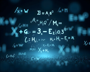 Intricate Holographic Display of Advanced Physics Formulas Illuminating Scientific Concepts and Mathematical Equations in a Technological Ambiance