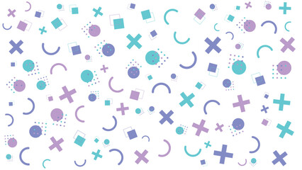 Geometric pattern featuring circles, squares, and crosses. Great for backgrounds, textiles, stationery, and modern design projects.