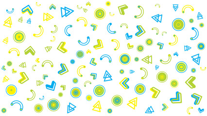 Pattern of green, yellow, and blue arrows and circles suitable for abstract backgrounds, business presentations, marketing materials, and website designs.