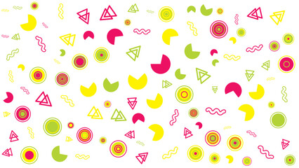 Colorful geometric shapes on white background for vibrant designs. Suitable for playful and modern graphic projects needing a lively touch.
