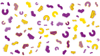 White background with purple and yellow 3D shapes. A modern and vibrant graphic suitable for presentations, graphic design projects, and web design.