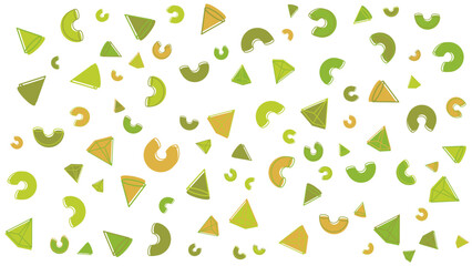 Green and yellow abstract pattern with triangles and curved shapes. Ideal for backgrounds, digital designs, packaging, and trendy graphic projects.