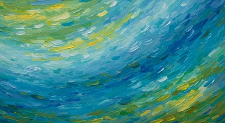 Abstract Paint Swirls in Blue, Green and Yellow