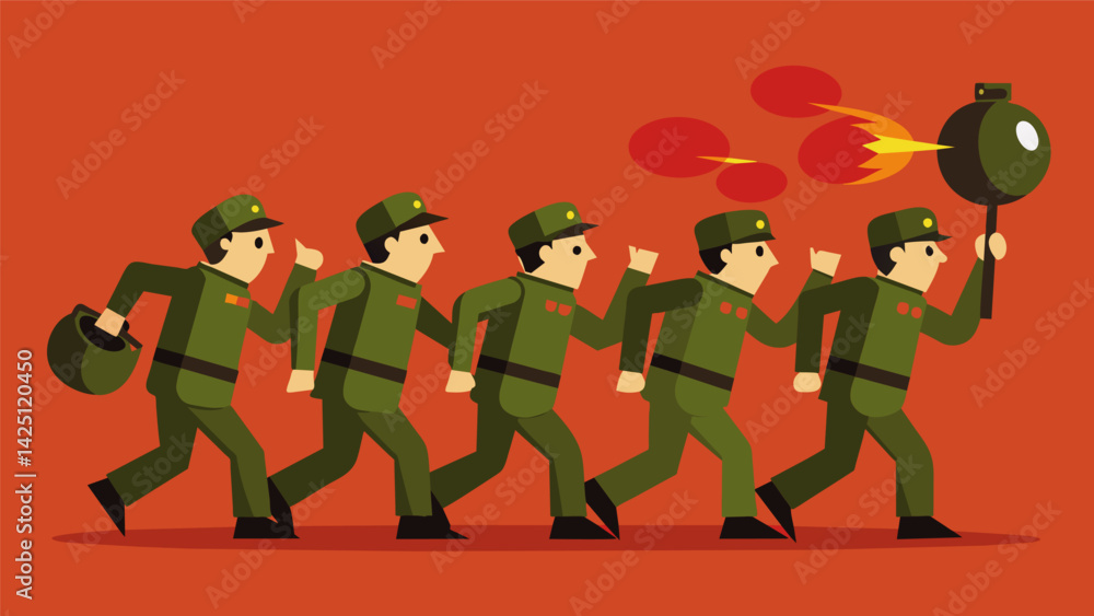 Poster a line of soldiers carrying fake bombs and shouting were under attack to create panic..
